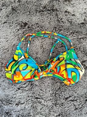 y2k graffiti print bikini top